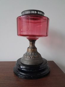 Antique Cranberry Oil Lamp Base Spare