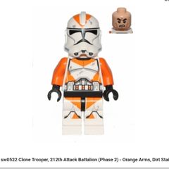 Lego Star Wars sw0522 Clone Trooper, 212th Attack Battalion (Phase 2) minifigure - Orange Arms, Dirt Stains, Scowl