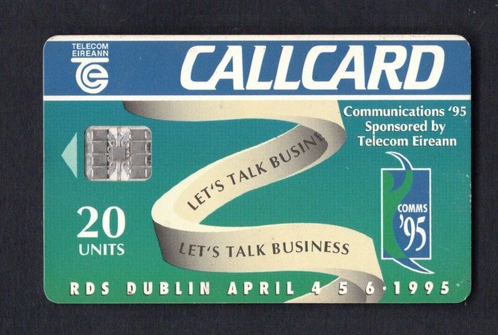 1995 Ireland 20 unit Communications 1995 expo at the RDS, Dublin (Schlumberger SC7) Call Card Used. Telecom Eireann card number 1086