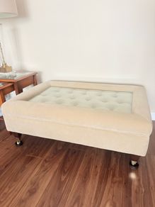 Luxury Custom-Made Velvet Ottoman Coffee Table with Glass Top