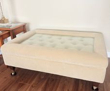 Luxury Custom-Made Velvet Ottoman Coffee Table with Glass Top