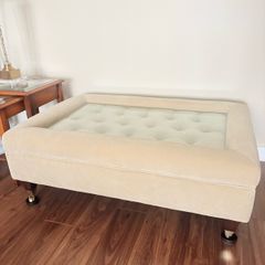 Luxury Custom-Made Velvet Ottoman Coffee Table with Glass Top