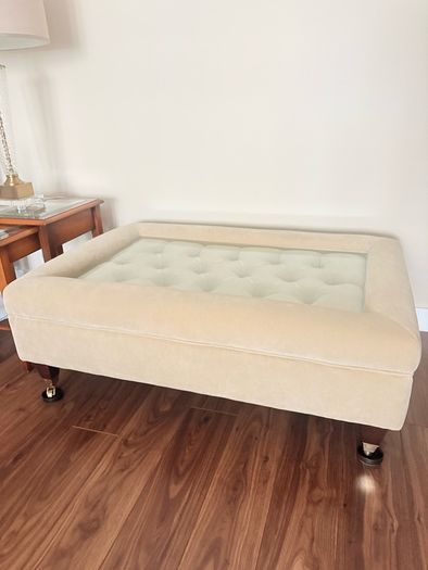 Luxury Custom-Made Velvet Ottoman Coffee Table with Glass Top