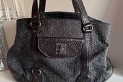 DKNY Navy and Brown Bag with Leather