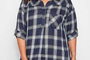 Yours Navy&amp;Silver metallic check drop shoulder shirt tunic size UK18 EU46 Postage included