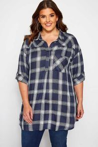Yours Navy&Silver metallic check drop shoulder shirt tunic size UK18 EU46 Postage included