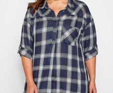 Yours Navy&Silver metallic check drop shoulder shirt tunic size UK18 EU46 Postage included