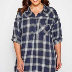 Yours Navy&Silver metallic check drop shoulder shirt tunic size UK18 EU46 Postage included