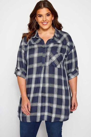Yours Navy&Silver metallic check drop shoulder shirt tunic size UK18 EU46 Postage included