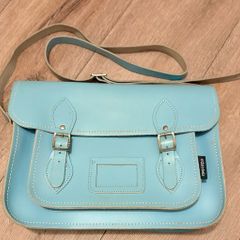 Zatchels Handmade Leather Satchel - Pastel Baby Blue - Made in UK