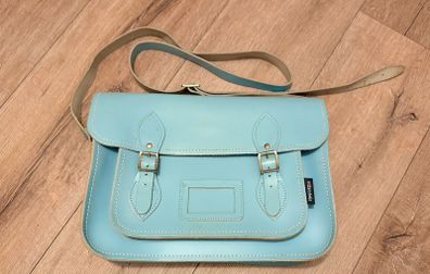 Zatchels Handmade Leather Satchel - Pastel Baby Blue - Made in UK