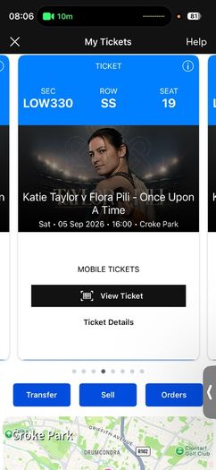 Katie Taylor Croke Park (SEATS TOGETHER) Low Seating Close To Pitch