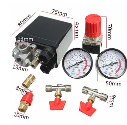 BRAND NEW Arrival Air Compressor Pressure Valve Switch Manifold Relief Regulator Gauges 180PSI 240V 45x75x80mm