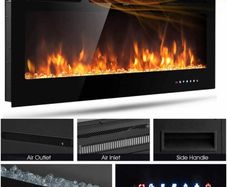 Electric Fireplace Touch Screen Glass Panel Colorful Flame Insert Wall Mounted Heater Remote Controlled
