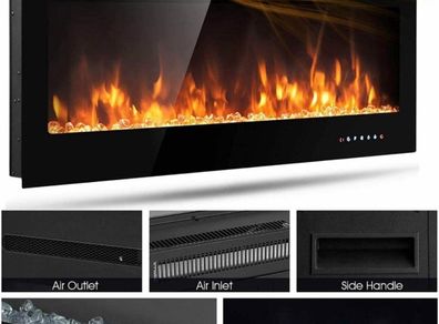 Electric Fireplace Touch Screen Glass Panel Colorful Flame Insert Wall Mounted Heater Remote Controlled