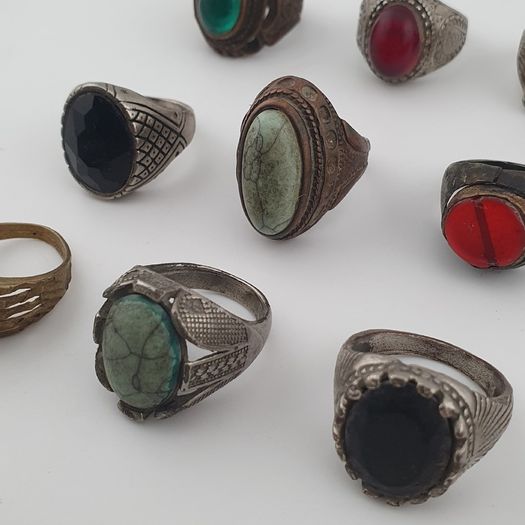 Antique Lot of 15 Bohemian Brass Rings  Assorted Ethnic & Tribal Designs