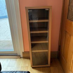 Slim Wooden Storage Cabinet with Glass Door