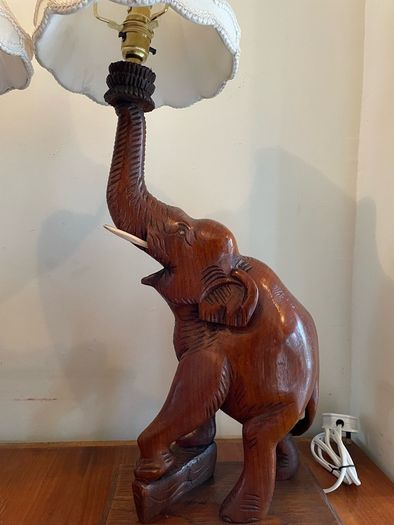 Vintage pair of matching carved good luck elephants c1970 (shades not included)
