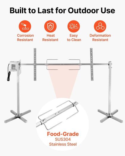 Electric Rotisserie Grill Kit, 8-Level Adjustable Height, 132lb Load Capacity, 38W Motor, Stainless Steel BBQ Spit for Outdoor Parties