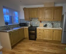 Kitchen cabinets, hob, sink, tap, extractor, microwave