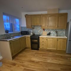 Kitchen cabinets, hob, sink, tap, extractor, microwave