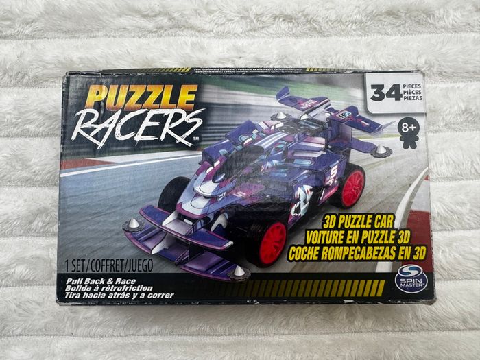Puzzle Racers 3D Puzzle Car Model Pull Back and Race Purple Damaged Box Please see photos
