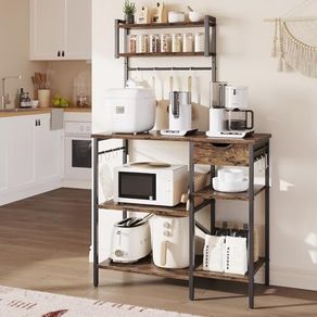 Microwave Oven Rack, 90cm Large Microwave Oven Kitchen Rack with 2 Height-Adjustable and Removable Shelves, High Load-Bearing Design, Drawers