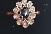 Vintage 9ct yellow gold sapphire and diamonds