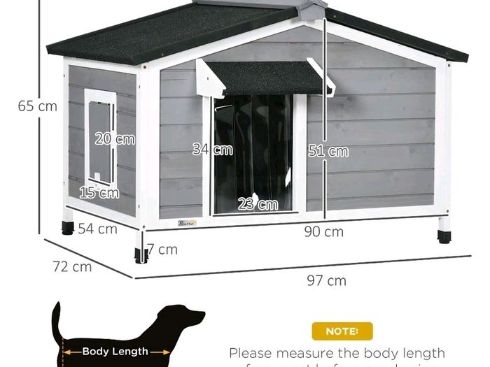 Wooden Dog Kennel for Outside, for Medium Dogs, b5Hx97L x72Wcm. Grey