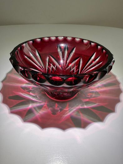 Vintage Bohemian Ruby Cut-to-Clear Lead Crystal Small Bowl / Salt Cellar