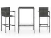 3 Piece Garden Bar Set Poly Rattan Grey