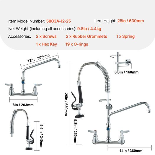 Commercial Faucet with Sprayer Brass 63 cm