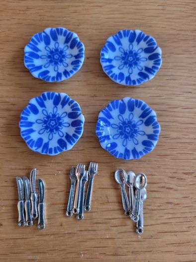 Dolls house tableware - plates, cutlery, glasses and more