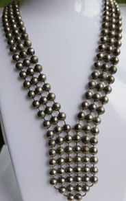 Vintage 18K Gold Plated Silver Color Beaded Ball Necklace V style