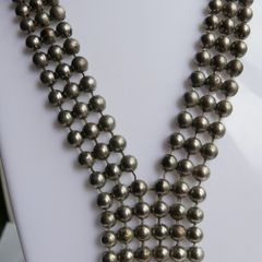 Vintage 18K Gold Plated Silver Color Beaded Ball Necklace V style