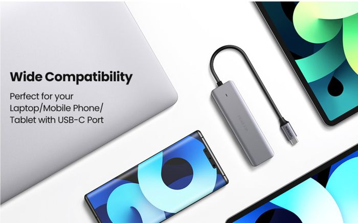 USB C Hub Type C to 4 Port Ways USB 3.0 Adapter Data Extender Hub USB Splitter Compatible with Thunderbolt 3 Macbook Pro M1 Air 2020, iPad Pro Air, XPS 13/15, HP Envy, Huawei MateBook