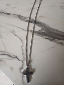 stainless steal lotus chunky black cross chain