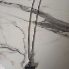 stainless steal lotus chunky black cross chain