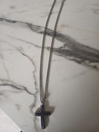 stainless steal lotus chunky black cross chain