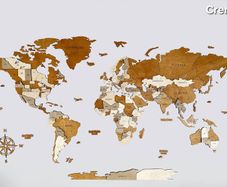 3D Classic Wooden World Map with Country Borders Country Names Capital Names US and Canada Borders and Names 3D Map Effect