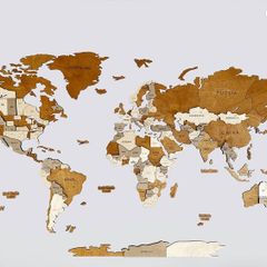3D Classic Wooden World Map with Country Borders Country Names Capital Names US and Canada Borders and Names 3D Map Effect