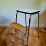 Vintage 1970s French Fold Out Kitchen Step Stool Chrome & Wood Image 2