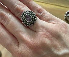 sterling Silver Amethyst & Marcasite Ring