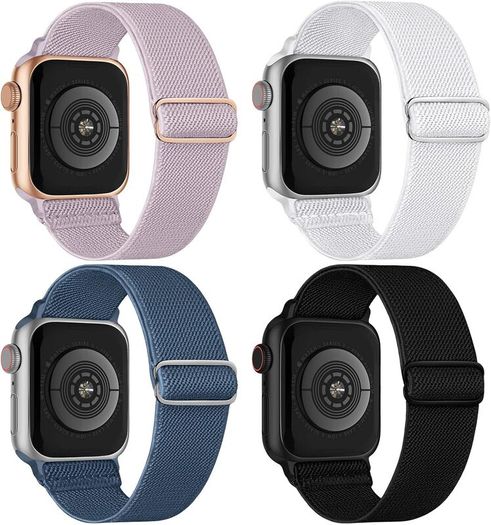 4 Pack Stretchy Nylon Strap Compatible with Apple Watch Straps 38mm 40mm 41mm 42mm(series 11 10), Adjustable Sport Elastic Bands for iWatch Series 11/10/9/8/7/6/5/4/3/2/1/Ultra3/2/1/SE3