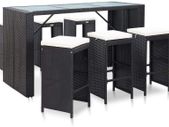 _Garden Bar Set 7-Piece with Cushions Counter Bar Counter Garden Counter Bar Table Bar Stool Garden Furniture Poly Rattan Black