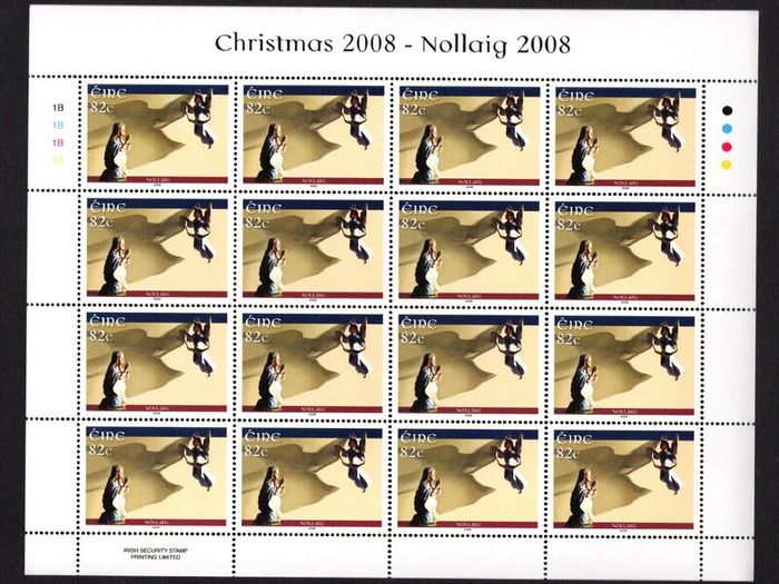 2008 Ireland Christmas Commemorative Stamps Sheetlet Plate 1B1B1B1B Mint Never Hinged (MNH)