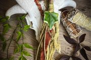 Fantasy Woodland Forest  Hairwrap Dreadwrap with a Ivy Leaf Plant and Trinkets Cosplay