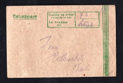 1943 Ireland Thurles (Durlas Eile handstamp on Telegram), Co. Tipperary Telegram Envelope and Contents
