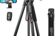 Phone Tripod for iPhone 63inch/161cm, Aluminum Extendable Mobile Phone Tripod Stand with Wireless Remote Shutter, Lightweight Selfie Stick