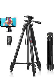 Phone Tripod for iPhone 63inch/161cm, Aluminum Extendable Mobile Phone Tripod Stand with Wireless Remote Shutter, Lightweight Selfie Stick